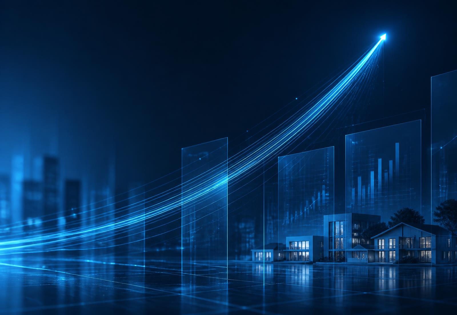 Abstract visualization of connected mortgage technology and business growth